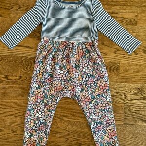 Tea Collection Striped and Floral Kids One Piece - Blue and Multicolor